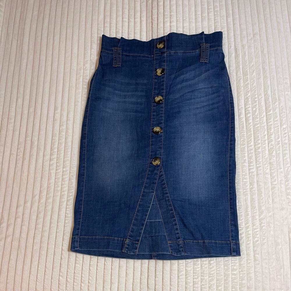 One 5 One | Button-Front | Denim Pencil Skirt - Picture 2 of 12